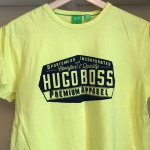 Yellow graphic T-shirt by boss. Size medium.